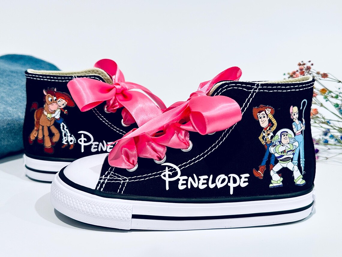 Personalized Name Birthday Toy Story Characters Black High Top Sneaker Custom Shoes Gift