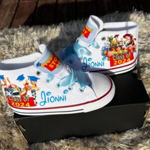 Personalized Name Birthday Toy Story Graduate Class of Graduation White High Top Sneaker Custom Shoes Gift
