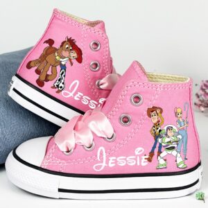 Personalized Name Birthday Toy Story Characters Pink High Top Sneaker Custom Shoes Gift