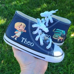 Personalized Name Birthday Trash Truck Blue High Top Sneaker Custom Shoes Gift