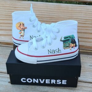 Personalized Name Birthday Trash Truck White High Top Sneaker Custom Shoes Gift