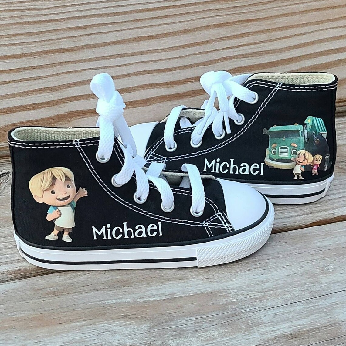 Personalized Name Birthday Trash Truck Black High Top Sneaker Custom Shoes Gift