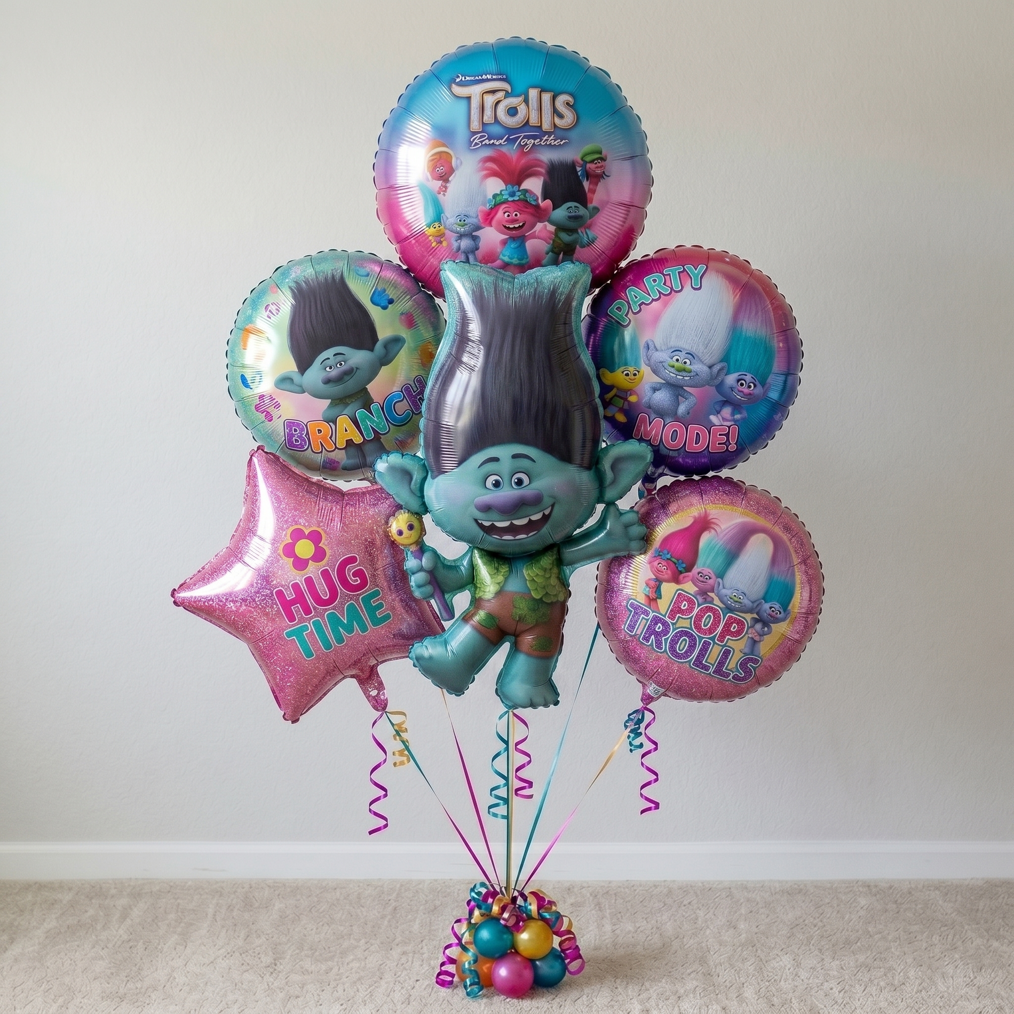 Trolls Branch Foil 3D Balloon Bouquet 6 Pcs Decoration Party Birthday Decor Gift