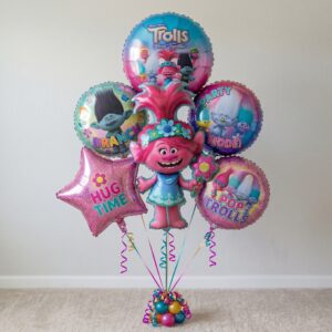 Trolls Poppy Foil 3D Balloon Bouquet 6 Pcs Decoration Party Birthday Decor Gift