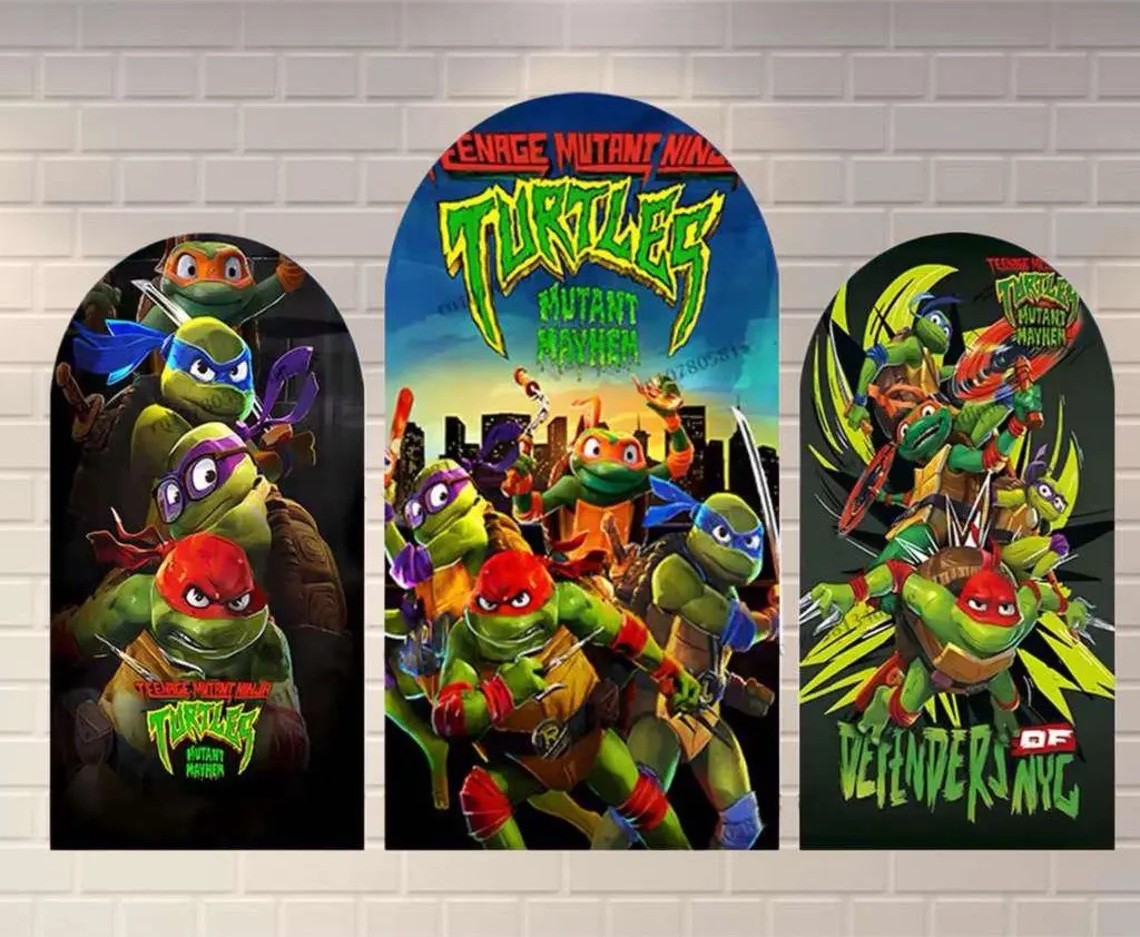 TMNT Ninja Turtles Mutant Mayhem Tales Fabric Arch Cover Backdrop Background 7.2ft by 4ft Life Size Prop Decoration Party Birthday
