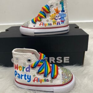 Personalized Name Birthday Word Party Group White High Top Sneaker Custom Shoes Gift