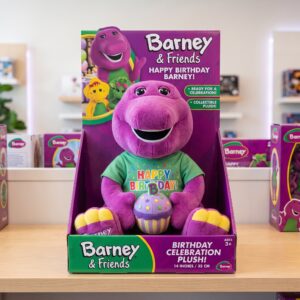 14" Barney & Friends Barney Birthday Themed Plush Plushy Toy in Collector's Display Box Gift Present Keepsake