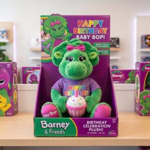 14" Barney & Friends Baby Bop Birthday Themed Plush Plushy Toy in Collector's Display Box Gift Present Keepsake