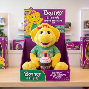 14" Barney & Friends BJ Birthday Themed Plush Plushy Toy in Collector's Display Box Gift Present Keepsake