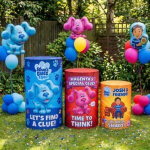 Blue's Clues Theme Premium Printed Cylinder Plinth Cover Set - 3 Pieces Birthday, Baby Showers, Events, Gifts