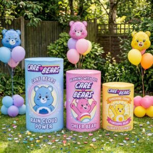 Care Bears Theme Premium Printed Cylinder Plinth Cover Set - 3 Pieces Birthday, Baby Showers, Events, Gifts