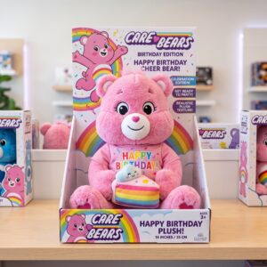 14" Care Bears Cheer Bear Birthday Themed Plush Plushy Toy in Collector's Display Box Gift Present Keepsake