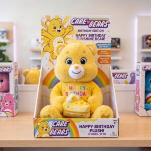 14" Care Bears Funshine Bear Birthday Themed Plush Plushy Toy in Collector's Display Box Gift Present Keepsake