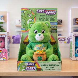 14" Care Bears Good Luck Bear Birthday Themed Plush Plushy Toy in Collector's Display Box Gift Present Keepsake