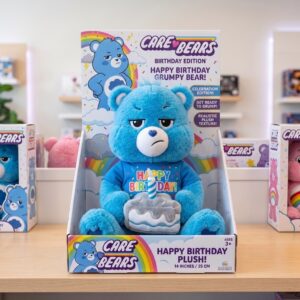 14" Care Bears Grumpy Bear Birthday Themed Plush Plushy Toy in Collector's Display Box Gift Present Keepsake