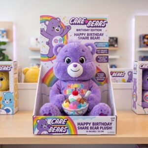 14" Care Bears Share Bear Birthday Themed Plush Plushy Toy in Collector's Display Box Gift Present Keepsake