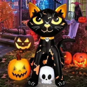 Black Kitty with Pumpkin Inflatable Yard 5' Foot Decoration Party Prop Sign Halloween
