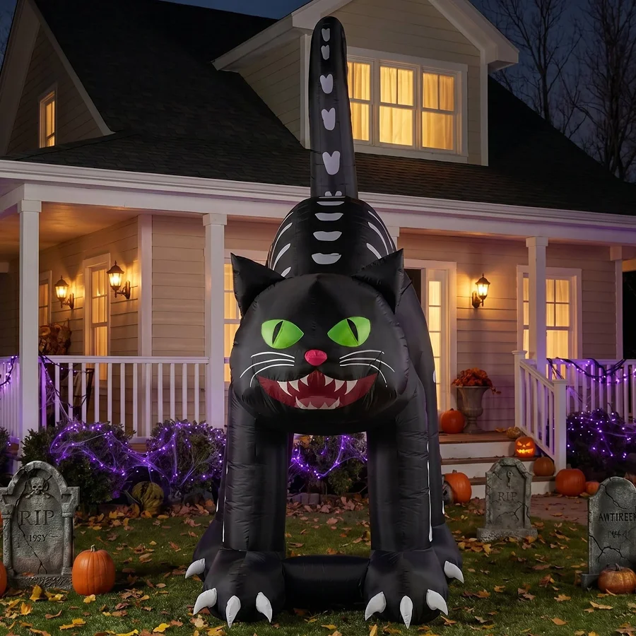 Skeleton Black Kitty Cat Inflatable Yard 11' Foot Decoration Party Prop Sign Halloween