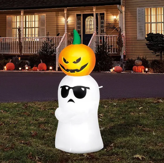 Cool Ghost with Pumpkin Inflatable Yard 4' Foot Decoration Party Prop Sign Halloween