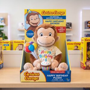 14" Curious George Monkey Birthday Themed Plush Plushy Toy in Collector's Display Box Gift Present Keepsake