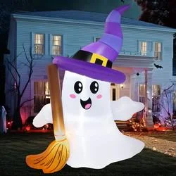 Cute ghost with broom Inflatable Yard 6' Foot Decoration Party Prop Sign Halloween