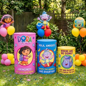 Dora the Explorer Theme Premium Printed Cylinder Plinth Cover Set - 3 Pieces Birthday, Baby Showers, Events, Gifts