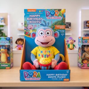 14" Dora the Explorer Monkey Boots Birthday Themed Plush Plushy Toy in Collector's Display Box Gift Present Keepsake