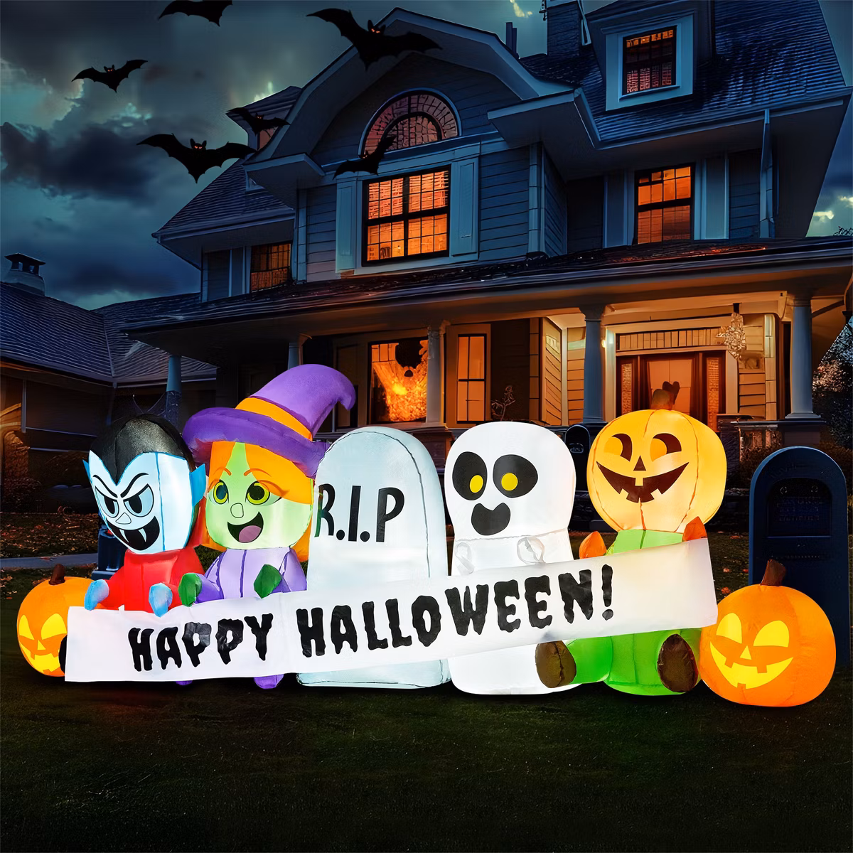 Vampire Witch Tombstone Ghost Jack o Lantern Inflatable Yard 8' Foot Decoration Party Prop Sign Halloween