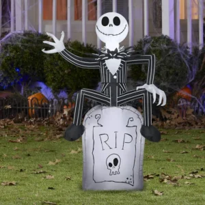 Nightmare before Christmas Jack sitting on Tombstone Inflatable Yard 3.5' Foot Decoration Party Prop Sign Halloween