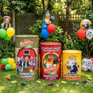 La Granja de Zenon Theme Premium Printed Cylinder Plinth Cover Set - 3 Pieces Birthday, Baby Showers, Events, Gifts