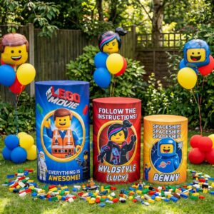 The Lego Movie Theme Premium Printed Cylinder Plinth Cover Set - 3 Pieces Birthday, Baby Showers, Events, Gifts