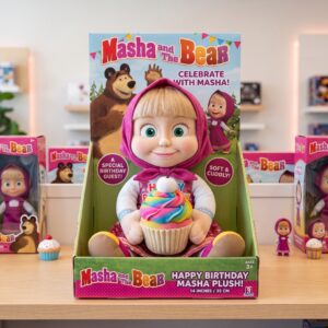 14" Masha and The Bear Masha Birthday Themed Plush Plushy Toy in Collector's Display Box Gift Present Keepsake