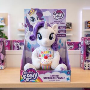 14" My Little Pony Rarity Birthday Themed Plush Plushy Toy in Collector's Display Box Gift Present Keepsake