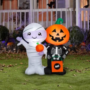 Mummy & Skeleton Friends Inflatable Yard 3.5' Foot Decoration Party Prop Sign Halloween