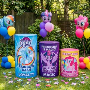 My Little Pony Theme Premium Printed Cylinder Plinth Cover Set - 3 Pieces Birthday, Baby Showers, Events, Gifts