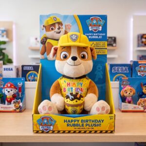 14" Paw Patrol Rubble Birthday Themed Plush Plushy Toy in Collector's Display Box Gift Present Keepsake
