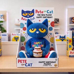 14" Pete the Cat Birthday Themed Plush Plushy Toy in Collector's Display Box Gift Present Keepsake
