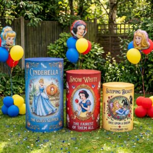 Princesses Theme Premium Printed Cylinder Plinth Cover Set - 3 Pieces Birthday, Baby Showers, Events, Gifts