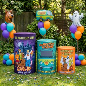 Scooby Doo Theme Premium Printed Cylinder Plinth Cover Set - 3 Pieces Birthday, Baby Showers, Events, Gifts