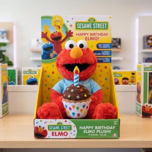 14" Sesame Street Elmo Birthday Themed Plush Plushy Toy in Collector's Display Box Gift Present Keepsake