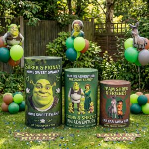 Shrek Theme Premium Printed Cylinder Plinth Cover Set - 3 Pieces Birthday, Baby Showers, Events, Gifts