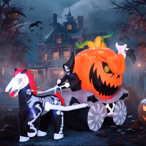 Skeleton Horse Pumpkin Carriage Inflatable Yard 8' Foot Decoration Party Prop Sign Halloween