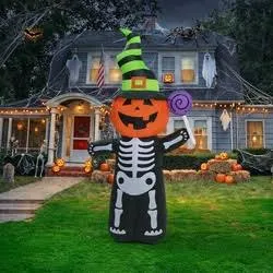 Skeleton Jack o Lantern Pumpkin Inflatable Yard 4' Foot Decoration Party Prop Sign Halloween