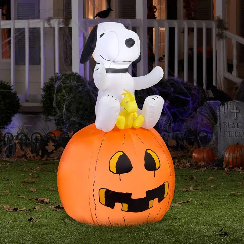 Snoopy Dog and Woodstock on Pumpkin Inflatable Yard 4.5' Foot Decoration Party Prop Sign Halloween