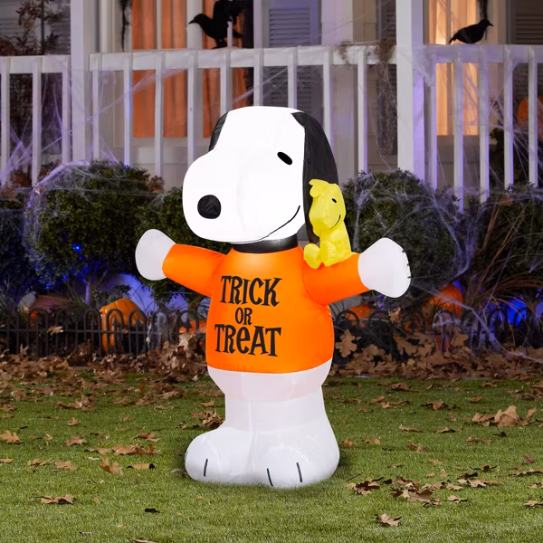 The Peanuts Snoopy Trick or Treat Shirt and Woodstock Inflatable Yard 3' Foot Decoration Party Prop Sign Halloween