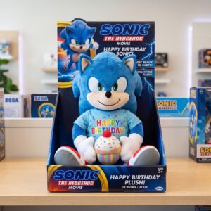 14" Sonic the Hedgehog Movie Sonic Birthday Themed Plush Plushy Toy in Collector's Display Box Gift Present Keepsake