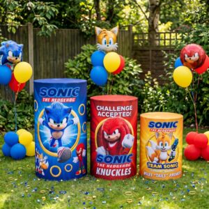 Sonic the Hedgehog Movie Theme Premium Printed Cylinder Plinth Cover Set - 3 Pieces Birthday, Baby Showers, Events, Gifts