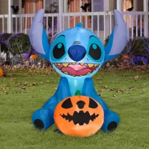 Stitch Alien Sitting with Pumpkin Inflatable Yard 3.5' Foot Decoration Party Prop Sign Halloween