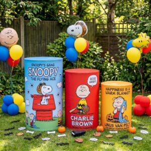 The Peanuts Theme Premium Printed Cylinder Plinth Cover Set - 3 Pieces Birthday, Baby Showers, Events, Gifts