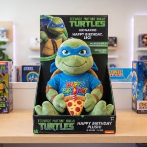 14" TMNT Ninja Turtles Leo Leonardo Birthday Themed Plush Plushy Toy in Collector's Display Box Gift Present Keepsake